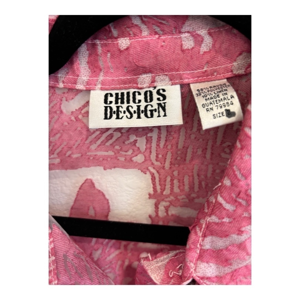 CHICOS Womens Button TOP Long Sleeve PINK Burnout FLORAL Size 3 - Picture 2 of 4